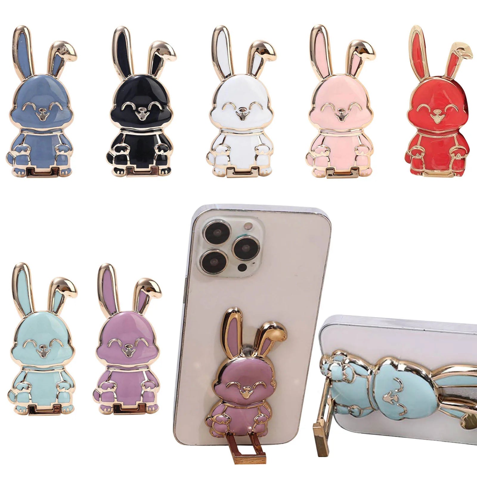 Foldable Rabbit Phone Holder Stand - Cute 3D Bunny Bracket for Mobile Devices