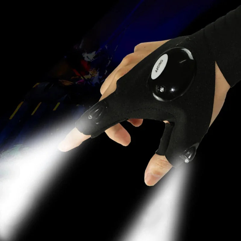 Fingerless LED Waterproof Gloves for Outdoor Hiking - Rechargeable Left and Right Pair