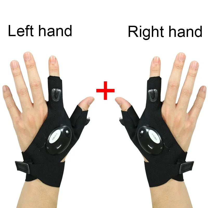 Fingerless LED Waterproof Gloves for Outdoor Hiking - Rechargeable Left and Right Pair