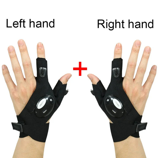 Fingerless LED Waterproof Gloves for Outdoor Hiking - Rechargeable Left and Right Pair