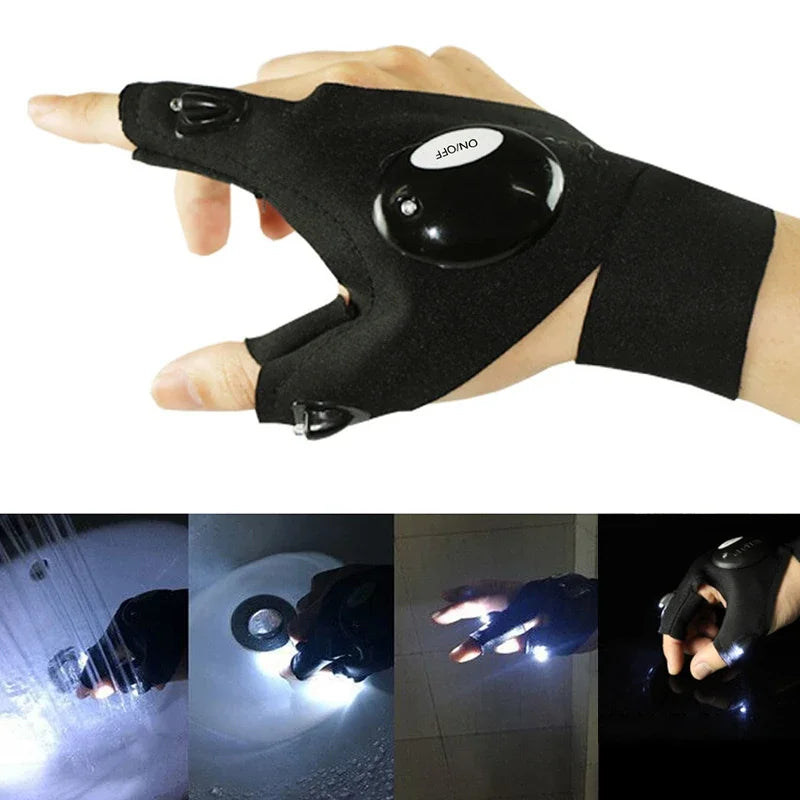 Fingerless LED Waterproof Gloves for Outdoor Hiking - Rechargeable Left and Right Pair