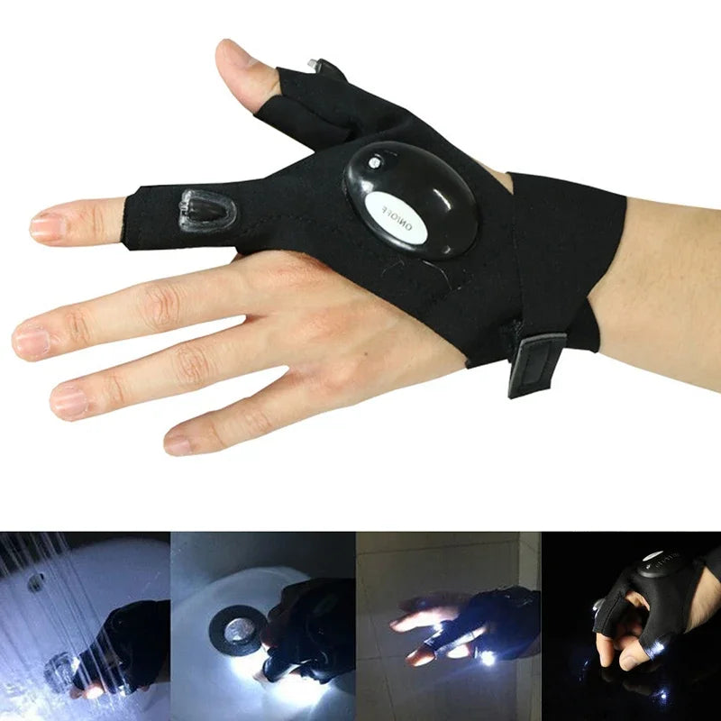 Fingerless LED Waterproof Gloves for Outdoor Hiking - Rechargeable Left and Right Pair